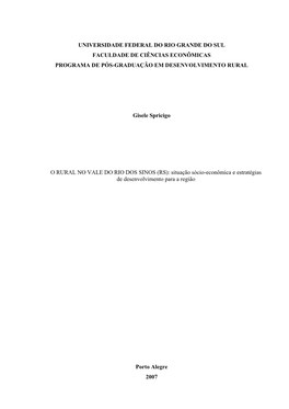 Universidade Federal Do Rio Grande Do Sul Faculdade De Ciências Econômicas Programa De Pós-Graduação Em Desenvolvimento Rural