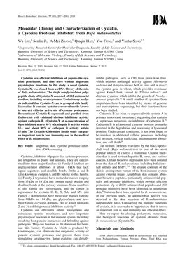 Molecular Cloning and Characterization of Cystatin, a Cysteine Protease Inhibitor, from Bufo Melanostictus