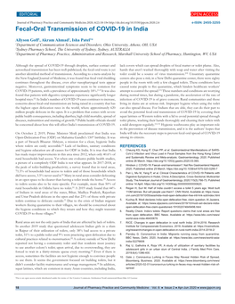 Fecal-Oral Transmission of COVID-19 in India