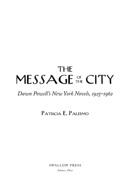 The Message of the City: Dawn Powell's New York Norvels, 1925–1962