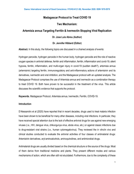 Madagascar Protocol to Treat COVID 19 Two Mechanism