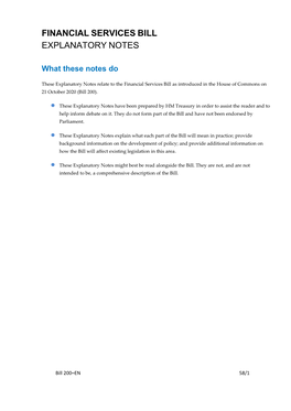 Financial Services Bill Explanatory Notes