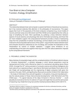Your Brain Is Like a Computer: Function, Analogy, Simplification