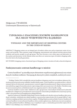 Typologia I Znaczenie Centrów Handlowych Dla Miast Województwa Śląskiego