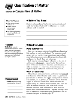 Classification of Matter Section ●1 Composition of Matter