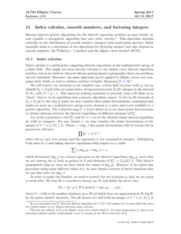 18.783 S17 Elliptic Curves Lecture 11: Index Calculus, Smooth Numbers, Factoring Integers