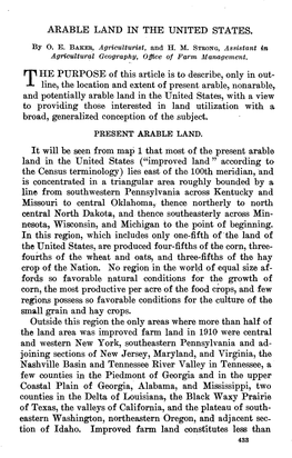 ARABLE LAND in the UNITED STATES. the PUKPOSE of This Article Is to Describe, Only In