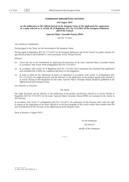 Commission Implementing Decision of 8 August 2019 on the Publication