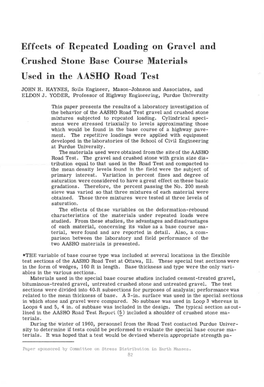 Effects of Repeated Loading on Gravel and Crushed Stone Base Course Materials Used in the AASHO Road Test