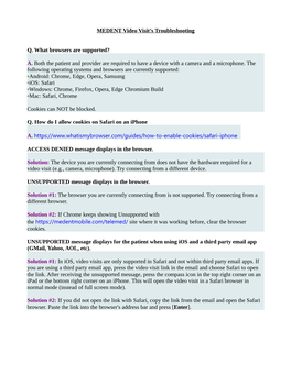MEDENT Video Visit's Troubleshooting Q. What Browsers