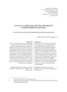 La Cristalización Del Movimiento Autodeterminista Mapuche.*