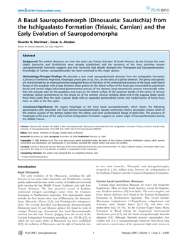 Triassic, Carnian) and the Early Evolution of Sauropodomorpha