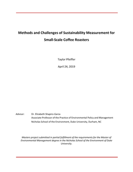 Methods and Challenges of Sustainability Measurement for Small-Scale Coffee Roasters