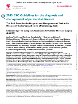 2015 ESC Guidelines for the Diagnosis and Management Of