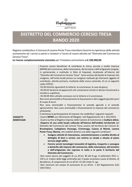 Distretto Del Commercio Ceresio Tresa Bando 2020