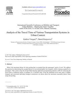 Analysis of the Travel Time of Various Transportation Systems in Urban Context