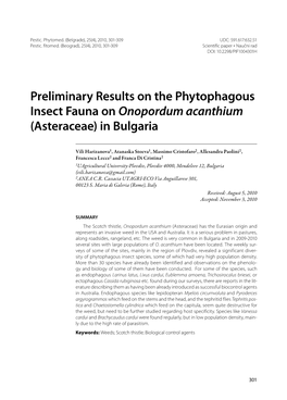 Preliminary Results on the Phytophagous Insect Fauna on Onopordum Acanthium (Asteraceae) in Bulgaria