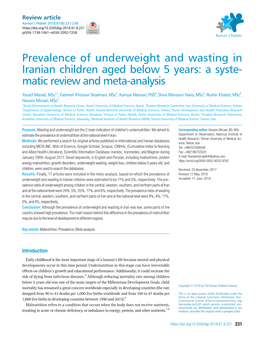 Prevalence of Underweight and Wasting in Iranian Children Aged Below 5 Years: a Syste­ Matic Review and Meta-Analysis