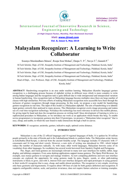 Malayalam Recognizer: a Learning to Write Collaborator