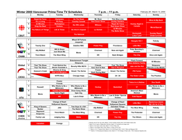 Winter 2000 Vancouver Prime Time TV Schedules 7 Pm