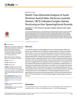 Otolith Trace Elemental Analyses of South American Austral Hake, Merluccius Australis