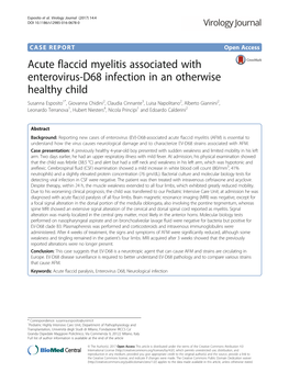 Acute Flaccid Myelitis Associated with Enterovirus-D68 Infection in An