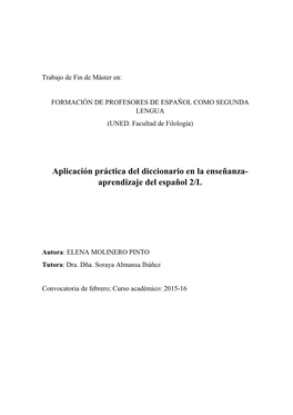 Aplicación Práctica Del Diccionario En La Enseñanza- Aprendizaje Del Español 2/L