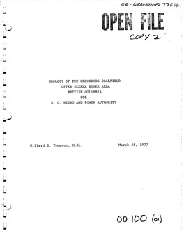 GEOLOGY of the GROUNDHOG COALFIELD UPPER SKEENA RIVER AREA BRITISH COLUMBIA for B. C. HYDRO and POWER AUTHORITY Willard D. Tomps