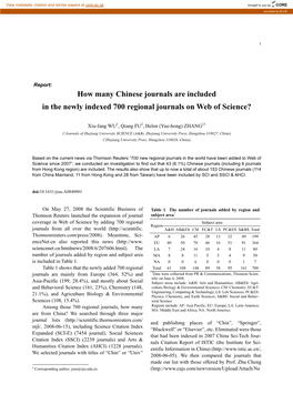 How Many Chinese Journals Are Included in the Newly Indexed 700 Regional Journals on Web of Science?