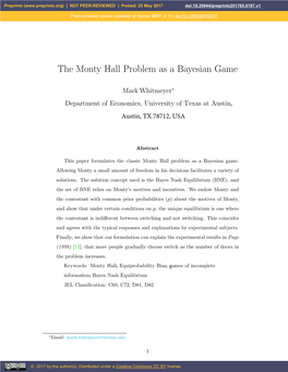 The Monty Hall Problem As a Bayesian Game