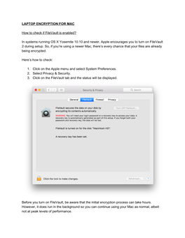 LAPTOP ENCRYPTION for MAC How to Check If Filevault Is Enabled