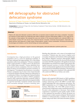 MR Defecography for Obstructed Defecation Syndrome