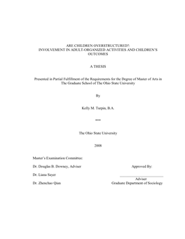 Are Children Overstructured?: Involvement in Adult-Organized Activities and Children’S Outcomes