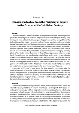 Canadian Suburbia: from the Periphery of Empire to the Frontier of the Sub/Urban Century