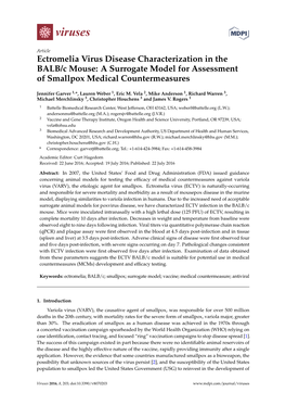 Ectromelia Virus Disease Characterization in the BALB/C Mouse: a Surrogate Model for Assessment of Smallpox Medical Countermeasures