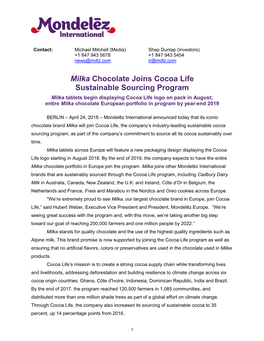 Milka Chocolate Joins Cocoa Life Sustainable Sourcing Program