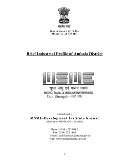 Brief Industrial Profile of Ambala District