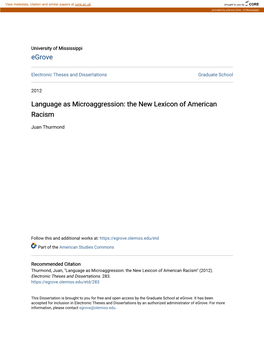 Language As Microaggression: the New Lexicon of American Racism