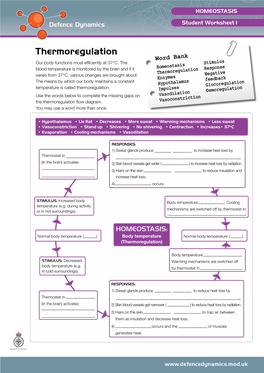 Thermoregulation Word Bank Our Body Functions Most Efficiently at 37°C