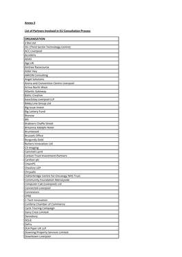 Annex 3 List of Partners Involved in EU Consultation