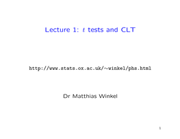 Lecture 1: T Tests and CLT
