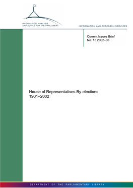 House of Representatives By-Elections 1902-2002