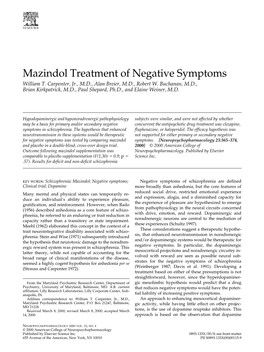 Mazindol Treatment of Negative Symptoms William T