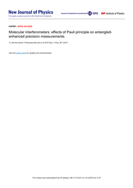 Molecular Interferometers: Effects of Pauli Principle on Entangled- Enhanced Precision Measurements