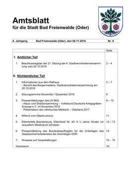 Amtsblatt Für Die Stadt Bad Freienwalde (Oder)