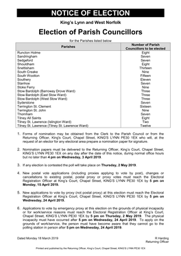 NOTICE of ELECTION Election of Parish Councillors