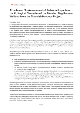 Assessment of Potential Impacts on the Ecological Character of the Moreton Bay Ramsar Wetland from the Toondah Harbour Project