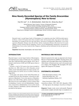 Nine Newly Recorded Species of the Family Braconidae (Hymenoptera) New to Korea