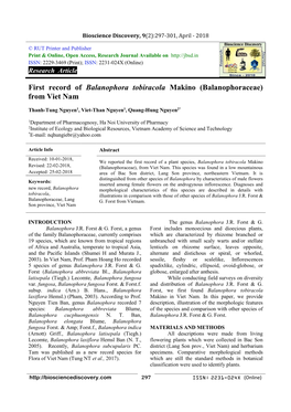 First Record of Balanophora Tobiracola Makino (Balanophoraceae) from Viet Nam