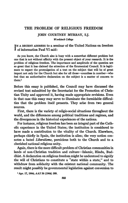 The Problem of Religious Freedom John Courtney Murray, Sj